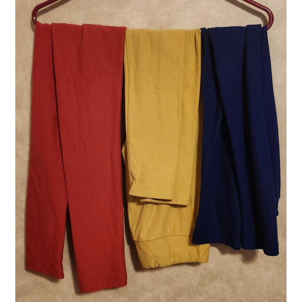 LuLaRoe Kids Leggings Bundle L/XL Solid Red Yellow Blue Buttery Soft 3 Pack
